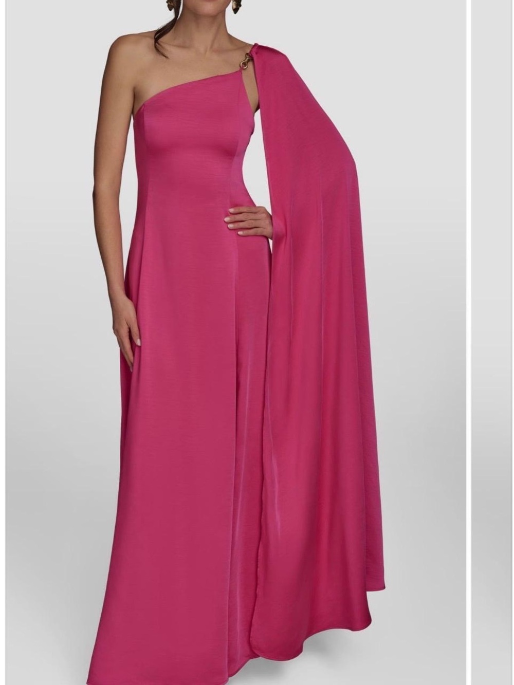 Donna Karan One Shoulder Cape Gown Fuchsia Pink
